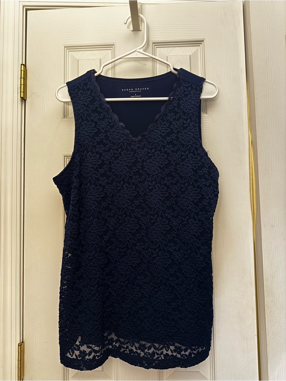Susan Graver Navy Floral Lace V-Neck Sleeveless Camisole